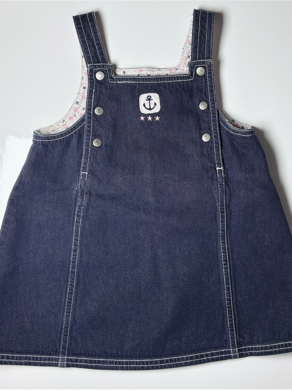 Vintage Tommy Hilfiger Denim Pinafore Jumper Dress Nautical Anchor 18-24M